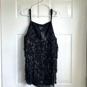 City Chic Retro Plus Size Black Sequin Fringe Spaghetti Strap Tank Top Size NWT